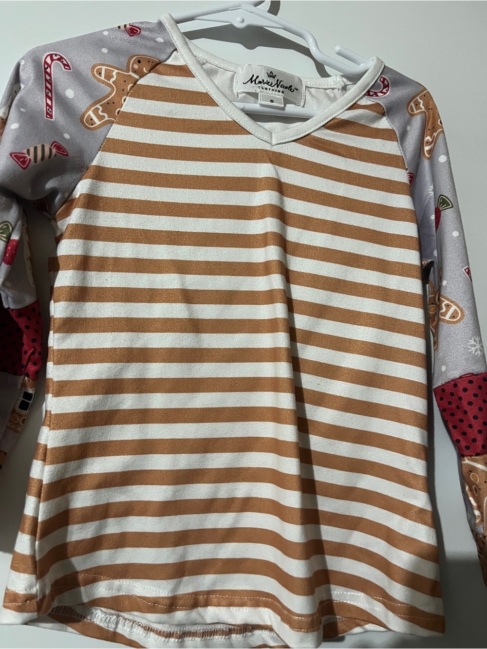 Kids Tan & White Striped Raglan Top